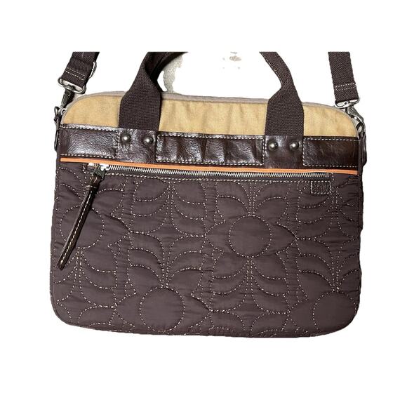 Fossil Key Per Quilted Messenger Bag Laptop Bag Computer Tote Brown & Or… - Picture 2 of 12